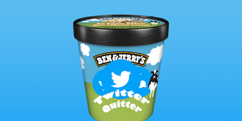 A mocked up Ben & Jerry's tub with the flavour 'Twitter Quitter'